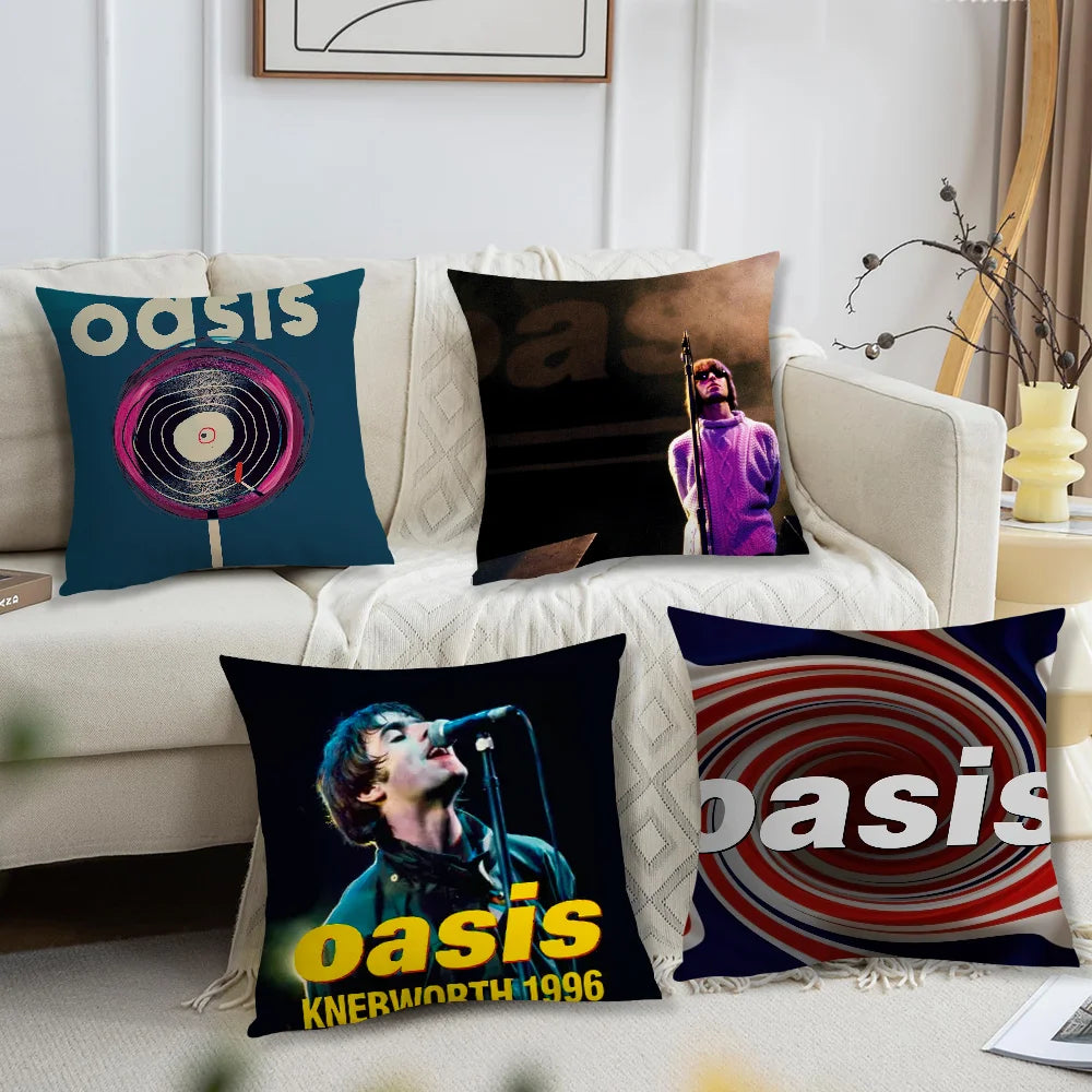 taie d'oreiller carrée 40x40cm polyester imprimé oasis knebworth 1996 rock pop disco vinyl spiral