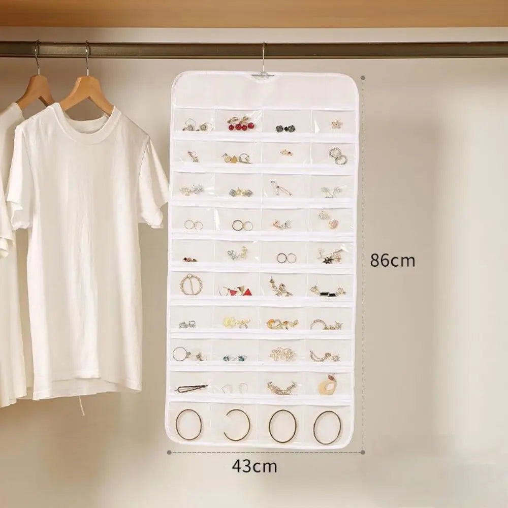 porte bijoux suspendu gris réutilisable compartiments individuels moderne transparent crochets métalliques