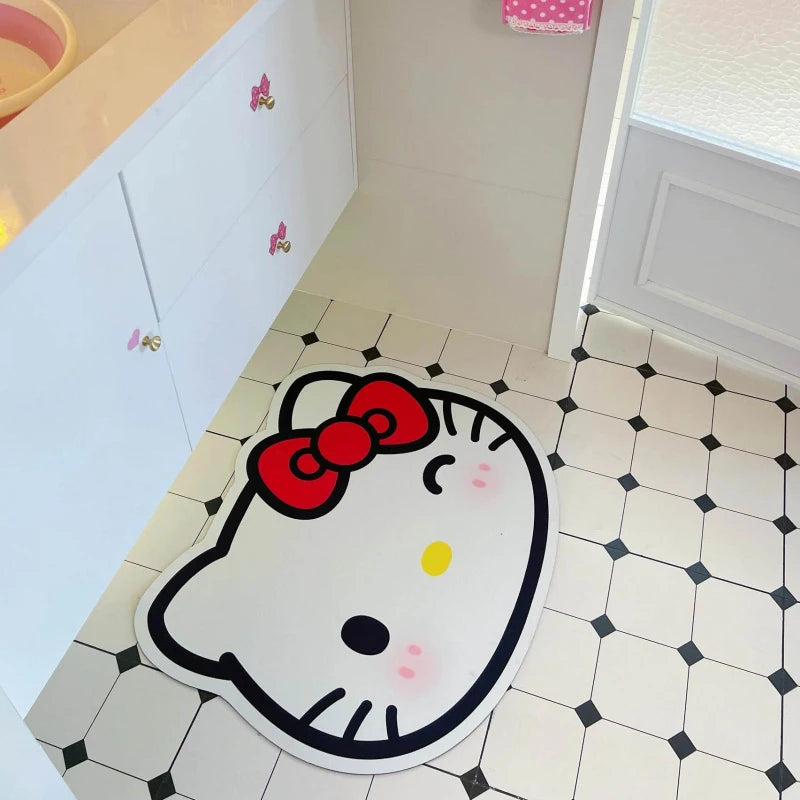 tapis sol antidérapant polyester salle bain dessin animé hello kitty arc rouge détails roses