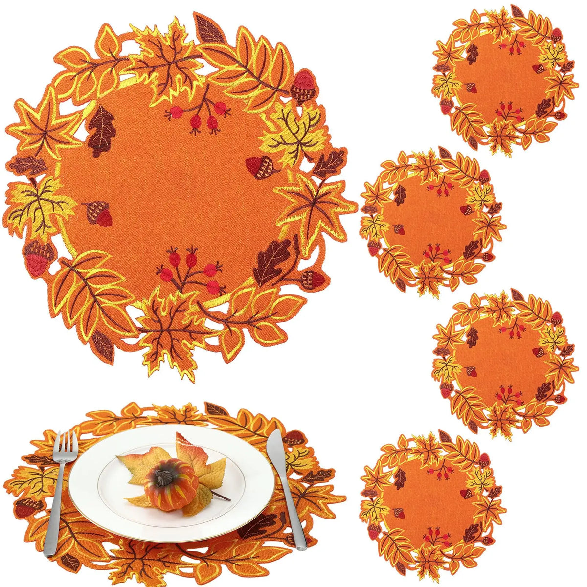 serviettes table automnales feuilles d'érable rouges oranges marrons décoratives saisonnières 6pcs