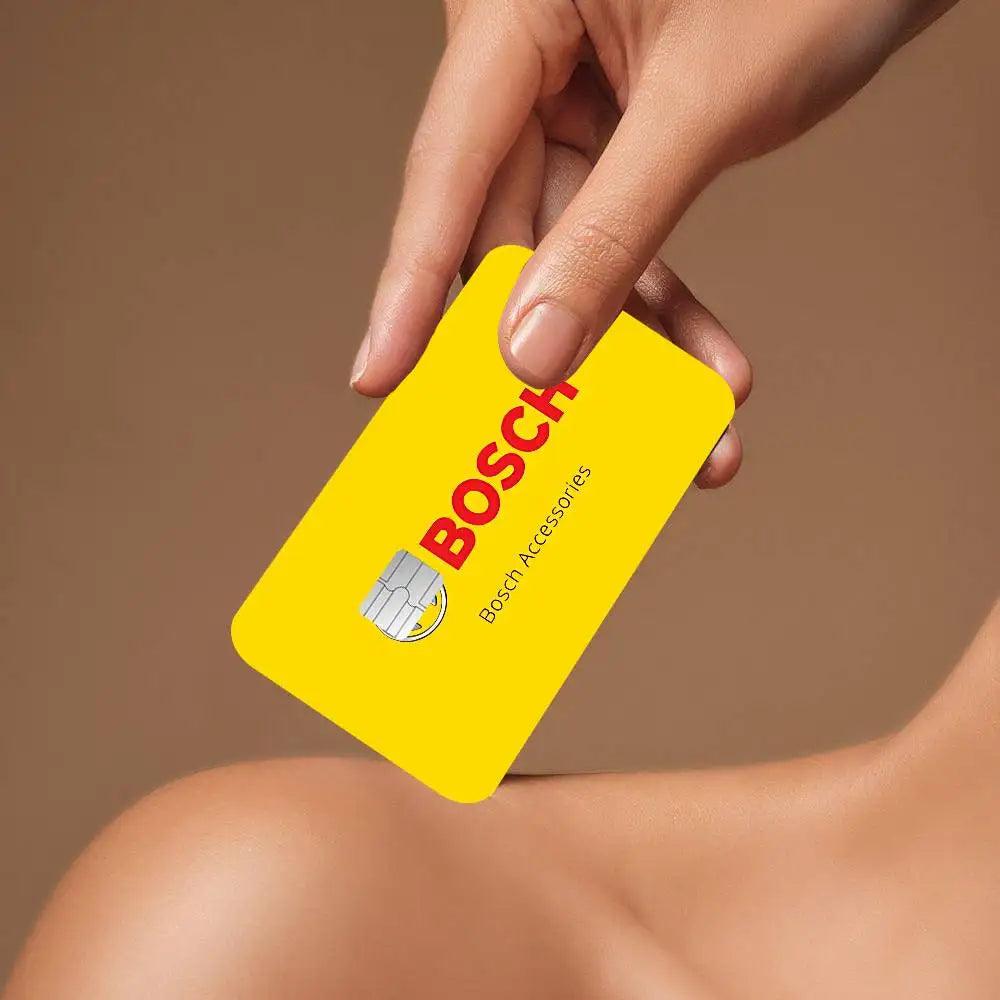 étui carte bancaire adhésif waterproof moderne logo bosch blanc fond noir points cartes crédit