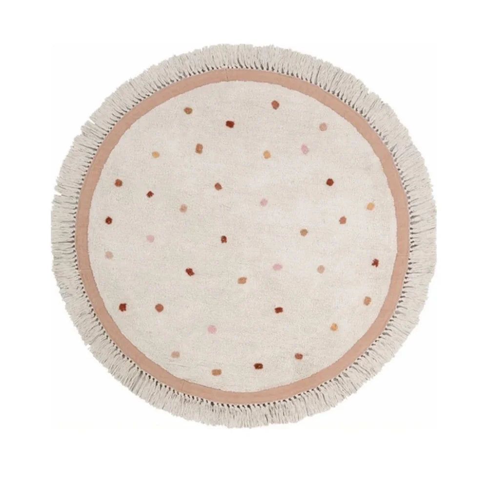tapis moderne doux rose pâle points différents tailles couleurs bordure frisée salon chambre bébéextérieur