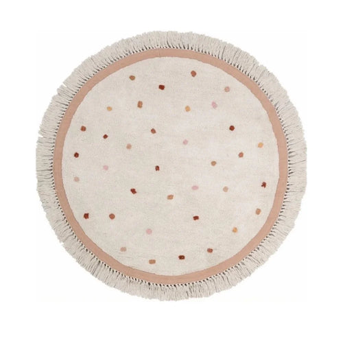 tapis moderne doux rose pâle points différents tailles couleurs bordure frisée salon chambre bébéextérieur