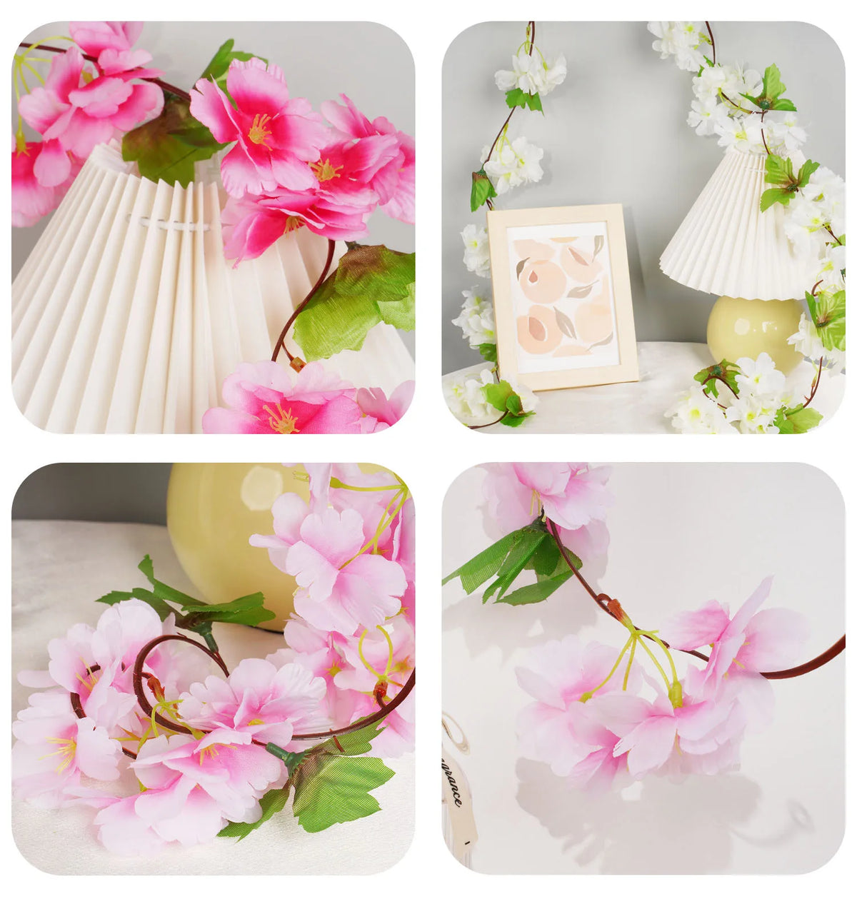 guirlande florale artificielle fleurs soie couleurs bleu vert rose blanc intérieur décoration romantique champêtre