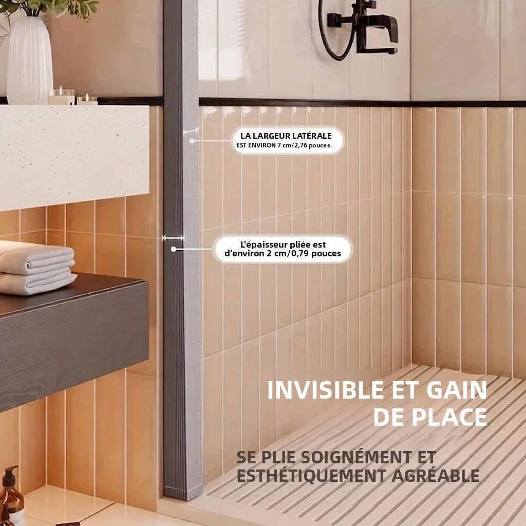 rideau douche pliable gris rayures moderne opacité 180x170cm respectueux environnement
