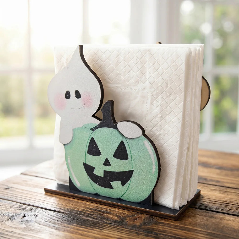 porte serviettes halloween fantôme citrouille squelette clips decoration table blanc noir orange