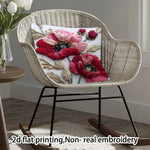 coussin carré blanc motif floral fleurs roses feuilles vertes bohême opacité 100% polyester lit