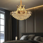 lustre cristal doré moderne grand salon salle manger luxe élégant suspension intérieur