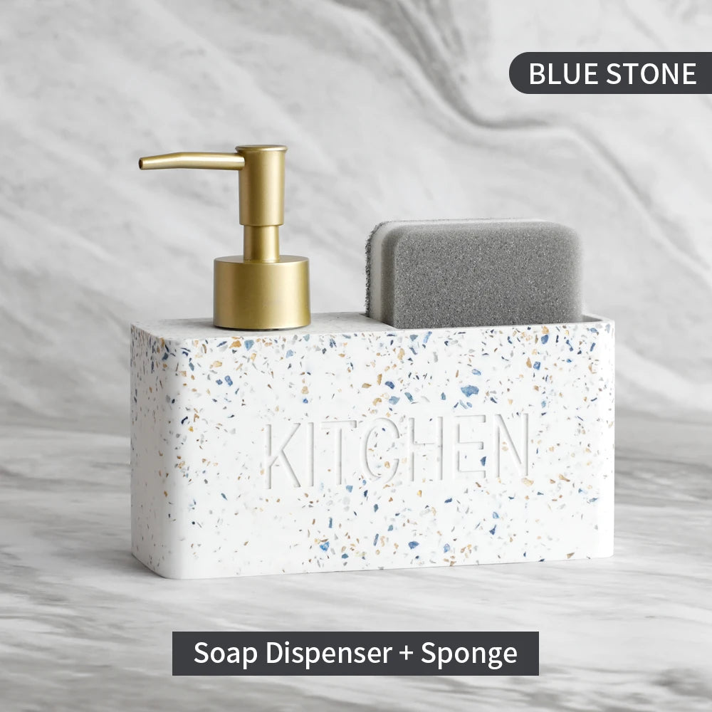 distributeur savon liquide gant cuisine marbré granité moderne noir blanc