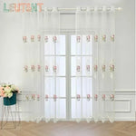 rideau tulle brodé fleurs blanc rose vert classique romantique transparentextérieur chambre salon machine lavable
