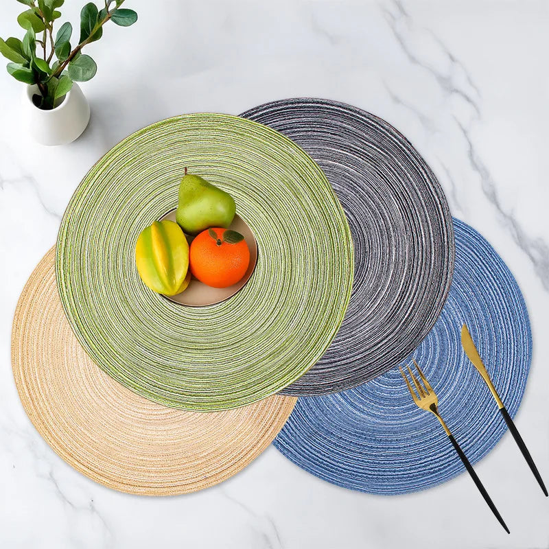 placemats tissés moderne spirale vert bleu beige gris opaques table
