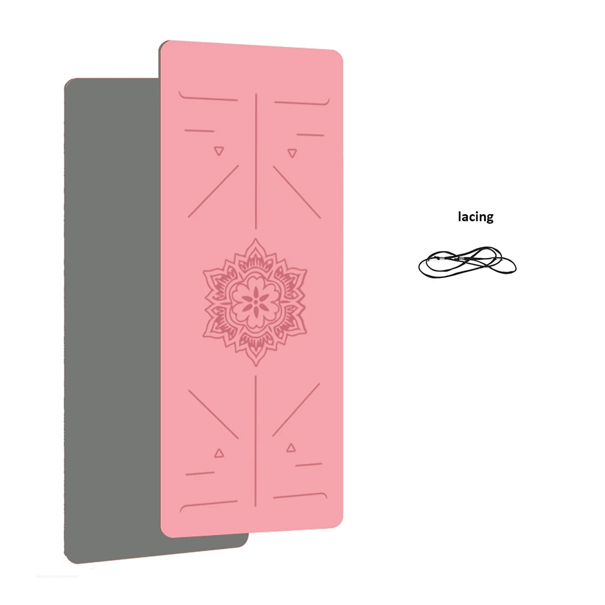 tapis yoga rose gris antidérapant guidage lignes motifs floral sangles blocs yoga pratique débutants
