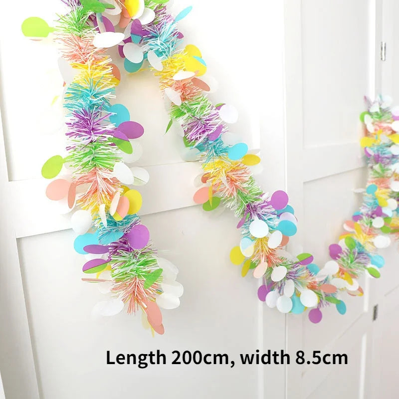 guirlande décorative eucalyptus feuilles fleurs blanches extérieur anniversaire bohème 2m coloré