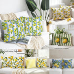 coussin décoratif carré motif citronnier bleu jaune vert moderne canapé salon intérieur extérieur