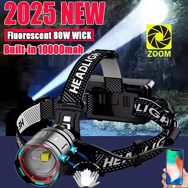 lampe frontale rechargeable led super brillante pêche randonnée chasse camping