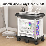 chariot mobile multifonctionnel roulettes blanc noir moderne organiser stockage tablettes cables charge