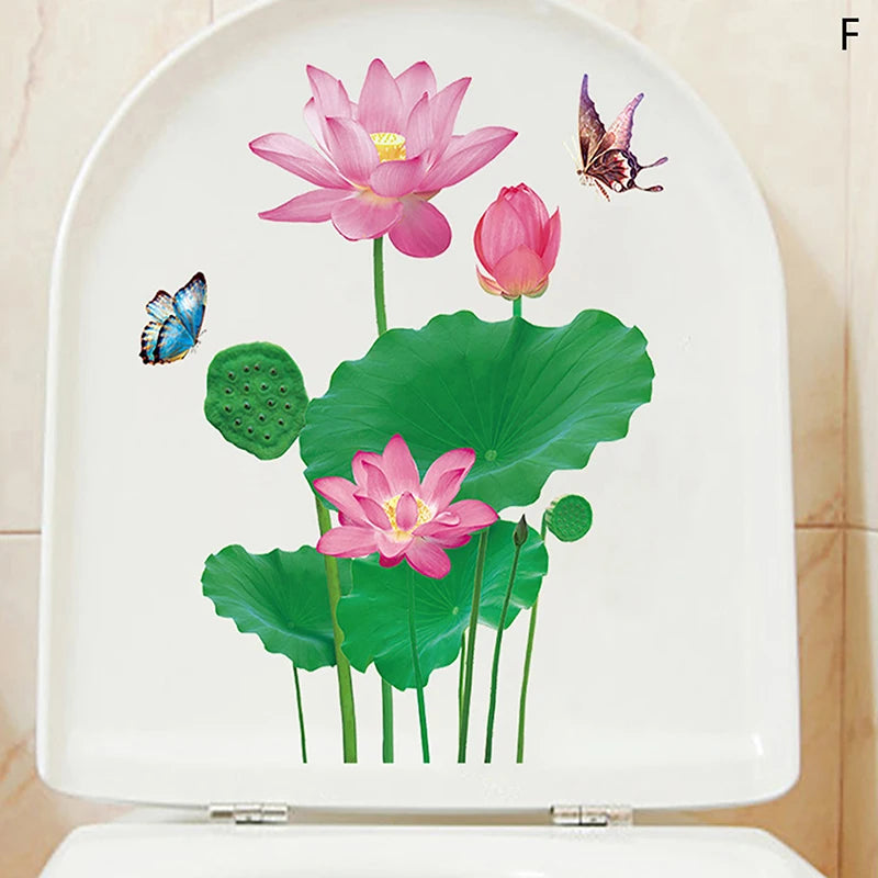 cache wc blanc fleurs colorées adhésif auto collant imperméable décoration salle bain hygiène