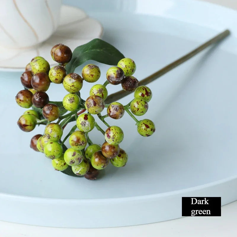 Bouquet artificiel baies rouge bleu vert feuilles naturel intérieur extérieur 30CM