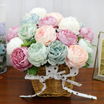 Bouquet artificiel pivoine rose pâle blanc feuilles vertes décoration intérieure romantique 29cm total length