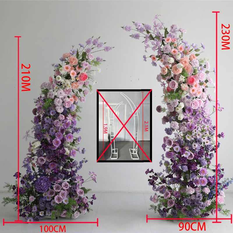arches décoratives florales artificielles violettes roses romantiques mariageintérieur bouquets fleurs variées texturées
