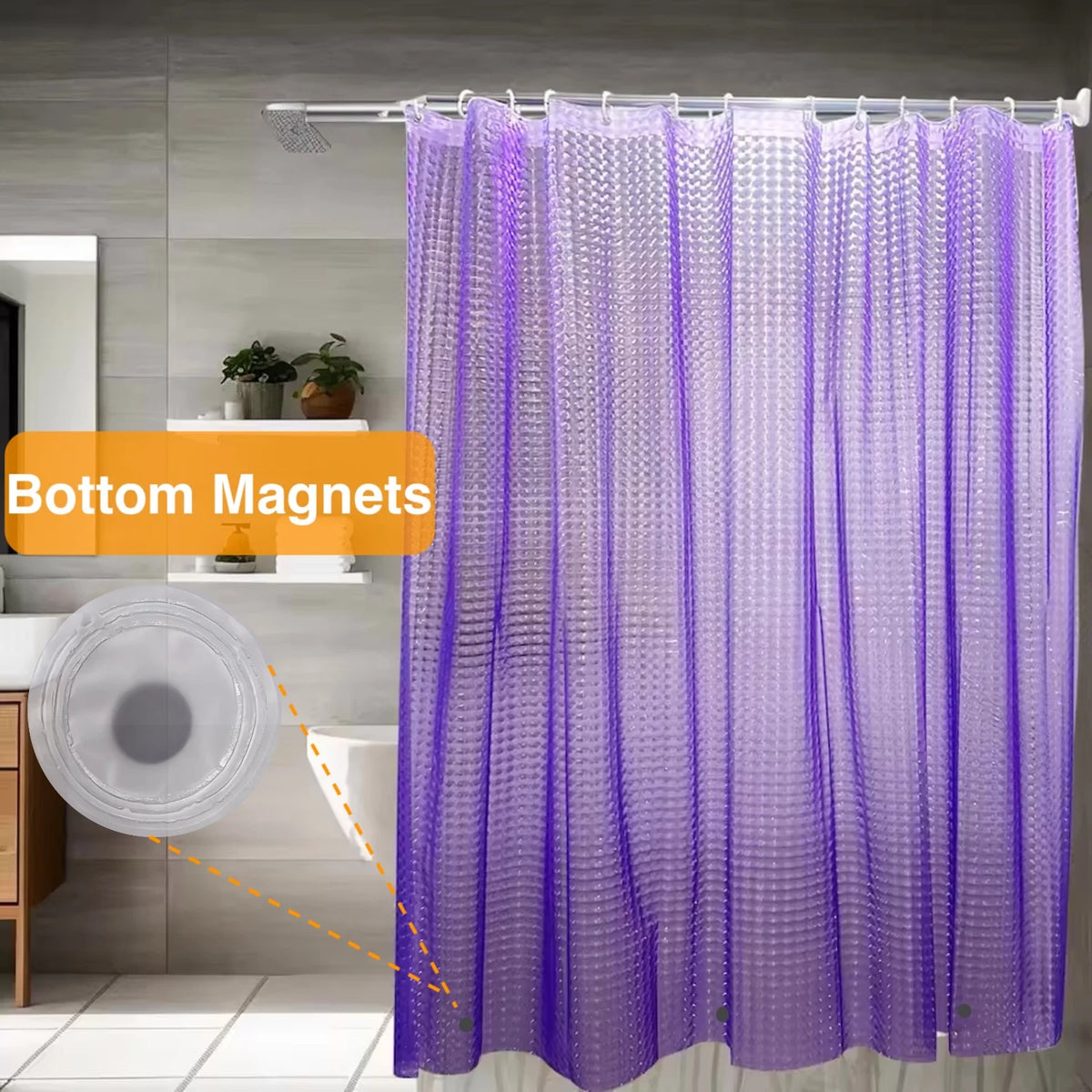 rideau douche violet translucide texture cristal métalliques moderne respectueux environnement gaufre 180x180cm