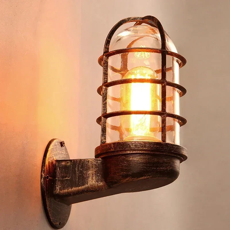 lampe murale industrielle vintage métal noir rouge blanc verre transparent