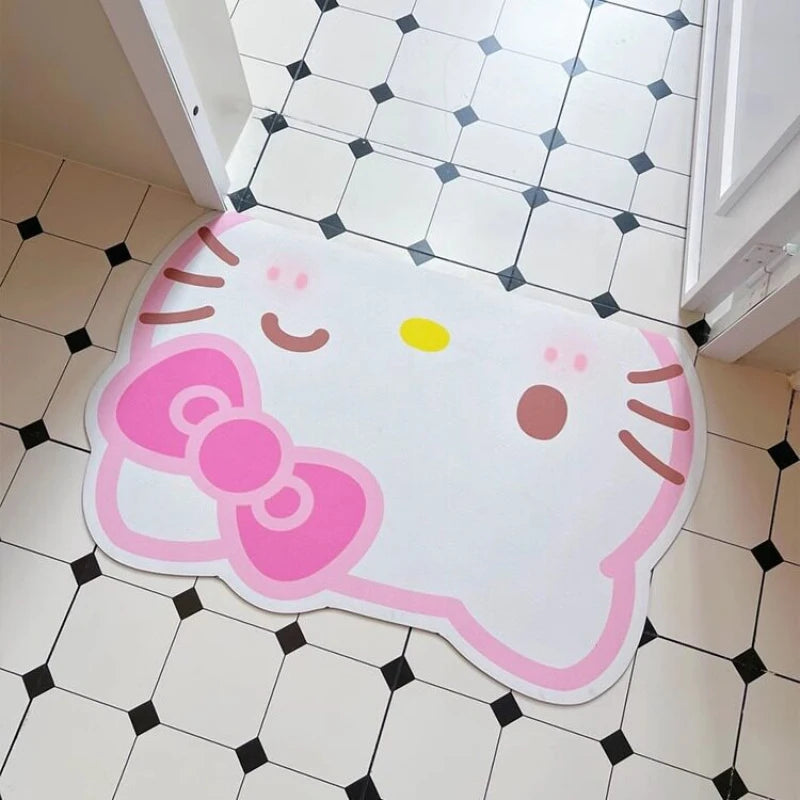tapis sol antidérapant polyester salle bain dessin animé hello kitty arc rouge détails roses