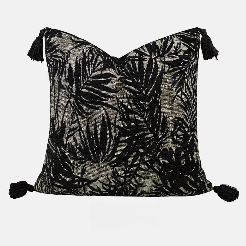housse coussin motif floral moderne beige noir maison hospitalière respectueux environnement non toxique polyester