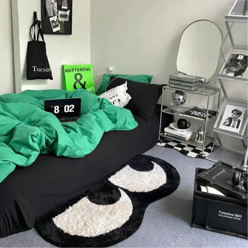 tapis noir blanc coeurs moderne antidérapant polyester usage multiple dimensions disponibles
