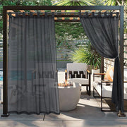rideau extérieur semi transparent noir aspect lin pergola contemporaine texture beige clair