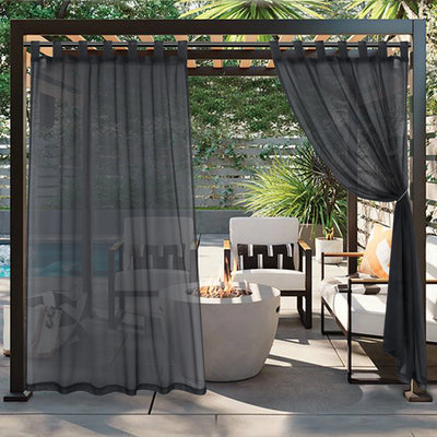 Rideau transparent pour terrasse en polyester imperméable couleur gris clair
