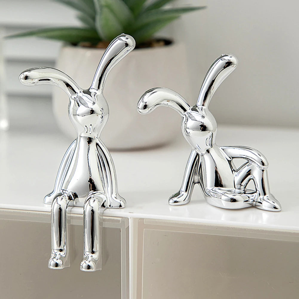 figurines lapin argentées moderne minimaliste décoration intérieure métal poli simple ornement maison