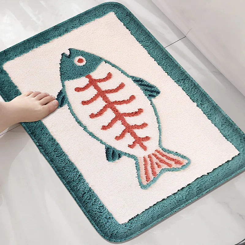 tapis antidérapant moderne poissons coquillages salle bain lavable machine 40x60cm