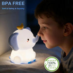 veilleuse éléphant blanc bleu jaune moderne flux lumineux faible intensité variable led chambre bébé