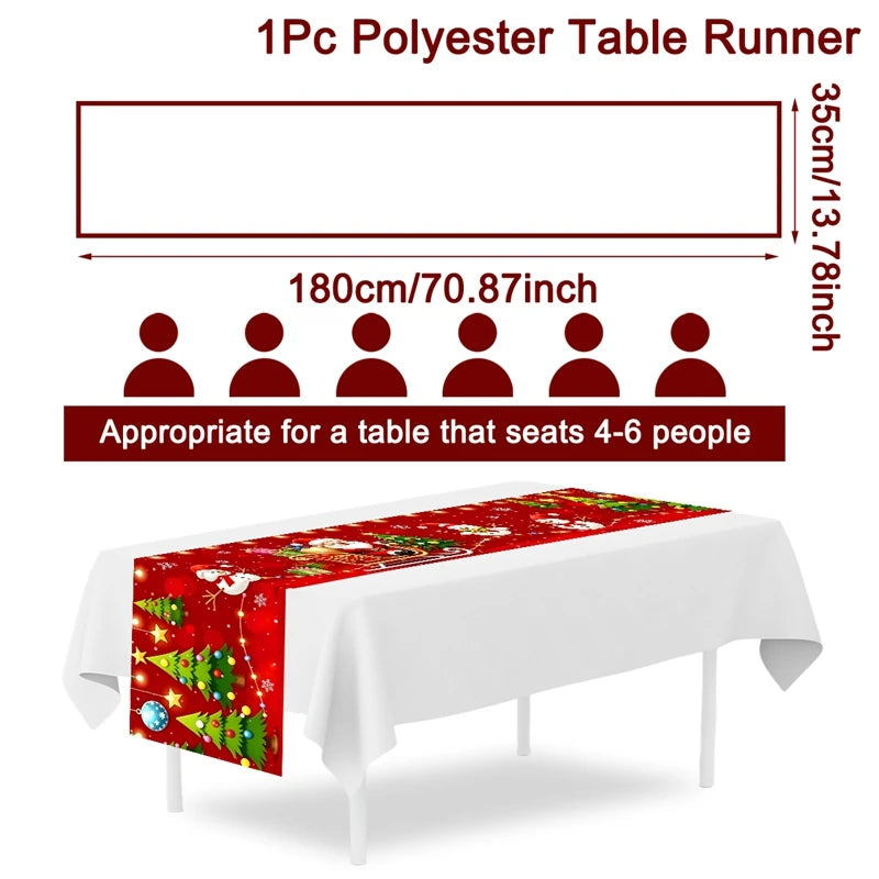 table noël polyester motifs noël père noël renne flocons or rouge blanc hiver traditionnelle