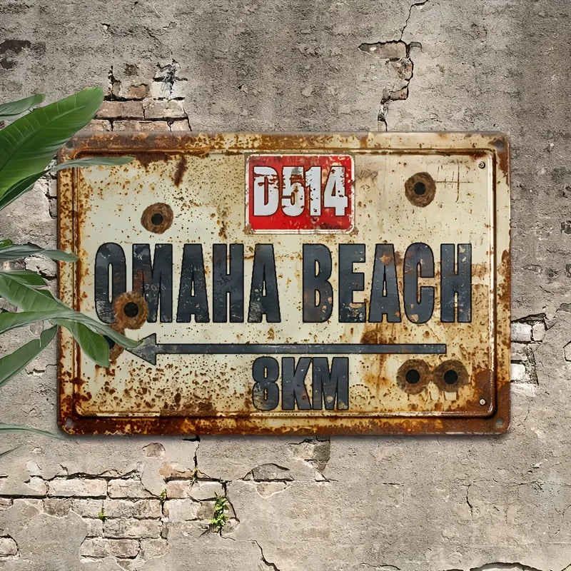 panneau decoratif metal rouille guerre mondiale omaha beach industrielle vintage militaire