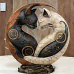 statue chats enlacés résine noire blanche motifs floraux décorative yin yang maison adulte
