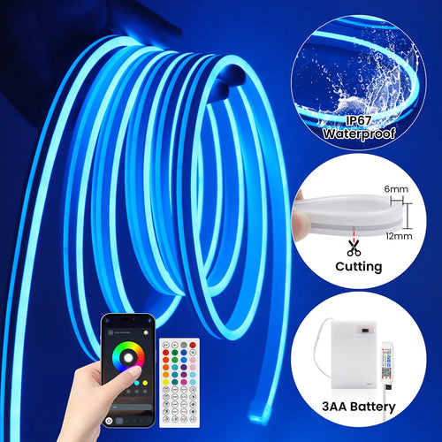 ruban led neon rgb bluetooth flexible étanche télécommande piles chambre moderne