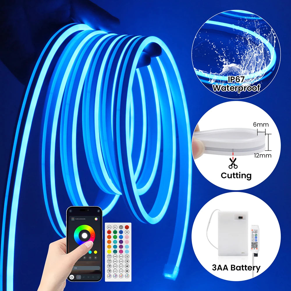 ruban led neon rgb bluetooth flexible étanche télécommande piles chambre moderne