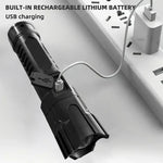 lampe torche noire rechargeable usb zoomable lumière led moderne praticite
