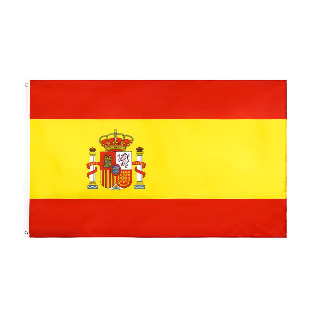 drapeau espagnol rouge blanc super tex polyester superieur classique rayures diagonales croix blanche dorés