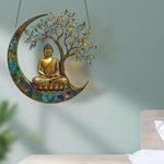décoration suspendue bouddha or bronze bleu vert zen vitrail feuilles croissant lune chambre