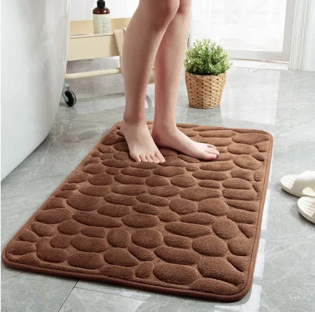 tapis bain antidérapant mousse polyester texture cailloux moderne noir gris