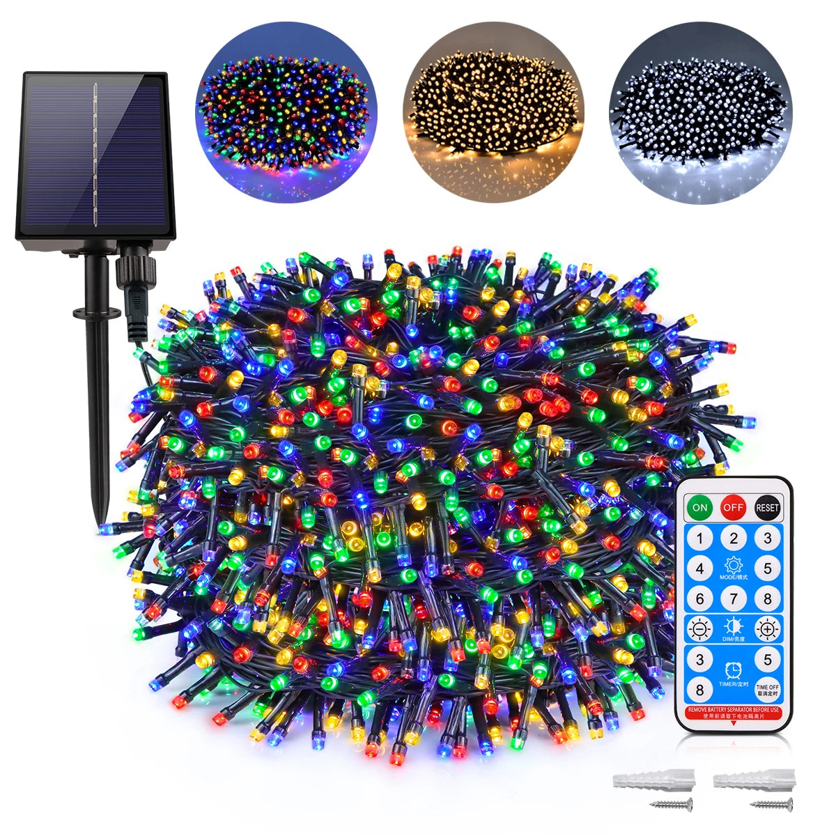 guirlande lumineuse solaire multicolore modernes controle distant piquets fixations muralesextérieur festive