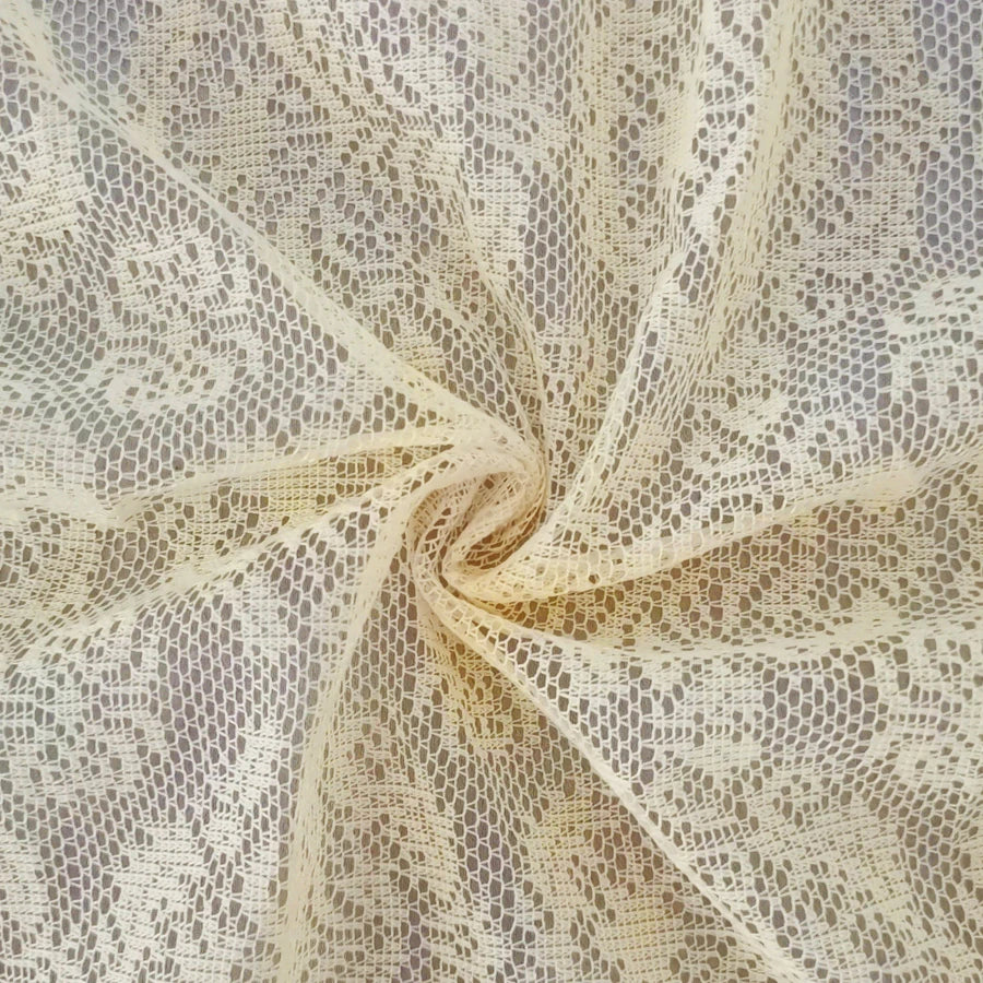rideau pastoral dentelle florale transparent beige clair bord festonné décoration fenêtre maison