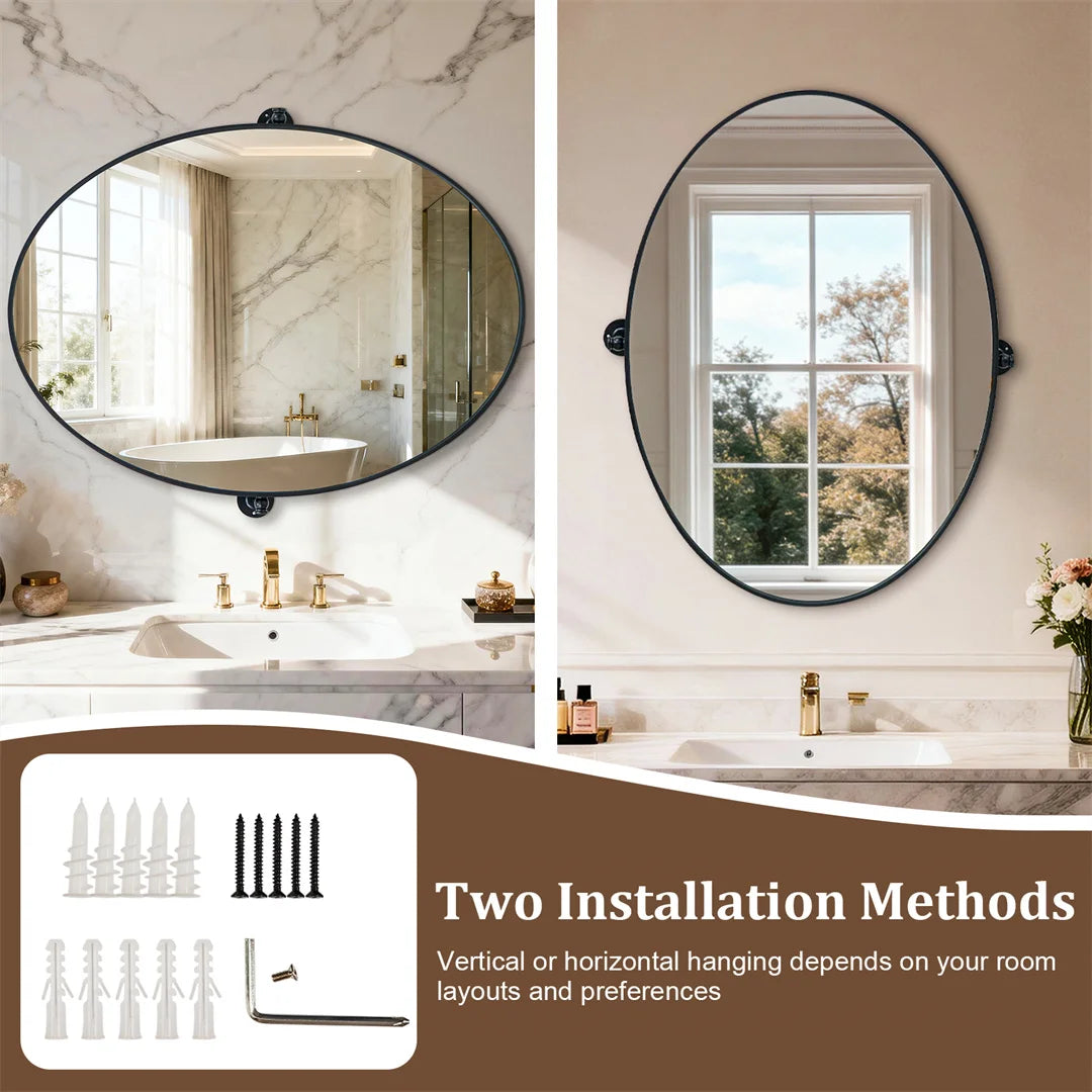 miroir ovale moderne noir pivotant aluminium 50x70cm clips facile portable