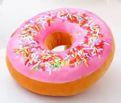 coussin donut forme ronde peluche animée couleurs variées glaçage sucre coloré décoration intérieure sofa