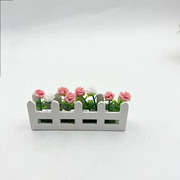 décoration miniature cache pot fleurs artificielles blanc rose bleu marron jardin