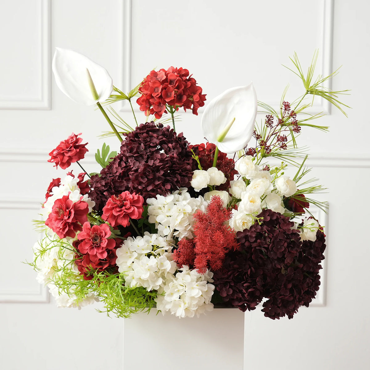 bouquet fleurs artificielles rouge blanc vert extérieur intérieur décoration maison événement mariage anniversaire partys