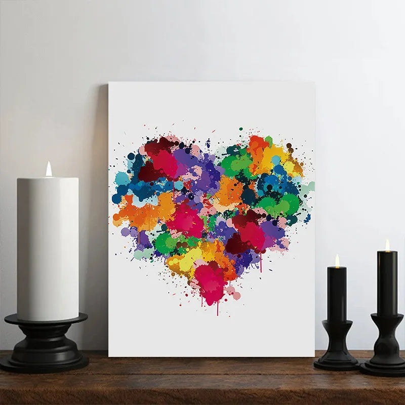tableau decoratif abstrait moderne multicolore motif coeur sans cadre decoration salon
